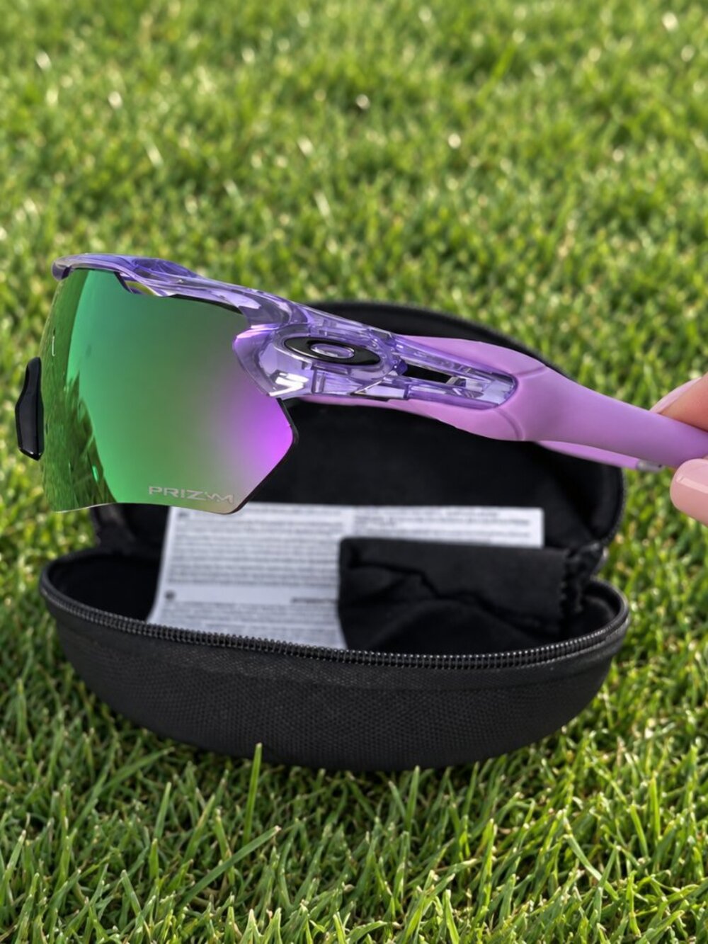 Oakley Purple Clear Frame Sport Sunglasses Wraparound Prizm Lens w/ Case